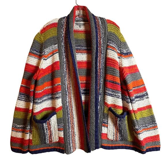 Habitat Oversized Rustic Stripes Chunky Cardigan Sweater Women Sz S Art to Wear - Picture 10 of 16